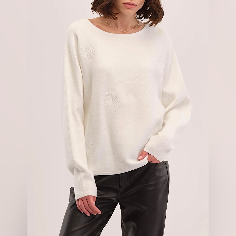 Tahari Boat Neck Embroidered Pullover